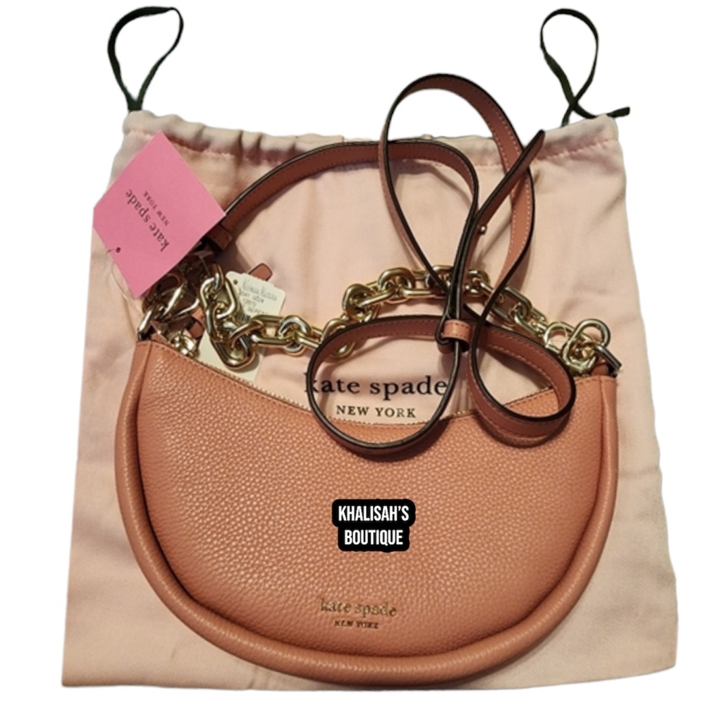 NWT AUTHENTIC Kate Spade Convertible Crossbody Smile Bag Pink Leather Gold Chain - Picture 12 of 15